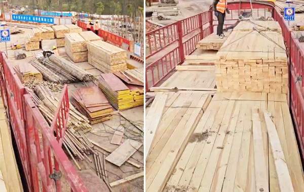 云南建筑木方卸车完成图片