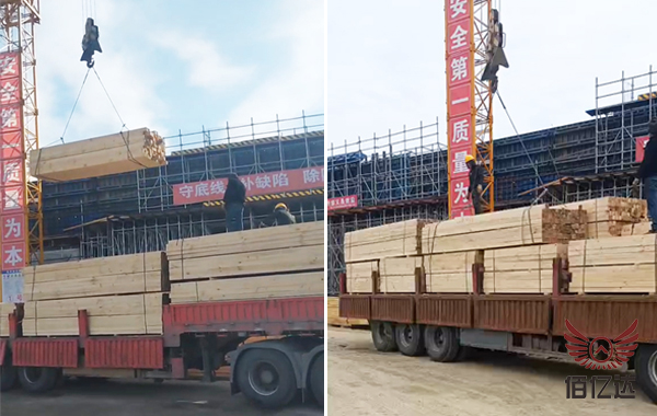 建筑木方工地卸车现场图