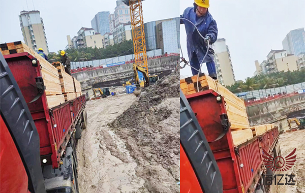 广东广州建筑木方工地卸货图